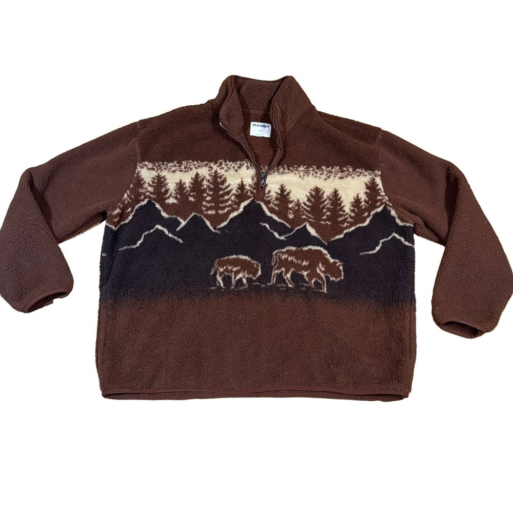 Old Navy Men's 1/4 Zip Sherpa Fleece Pullover Brown Bison/Buffalo • 3XL